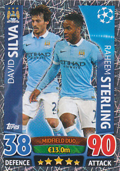David Silva / Raheem Sterling Manchester City 2015/16 Topps Match Attax CL Midfield Duo #54